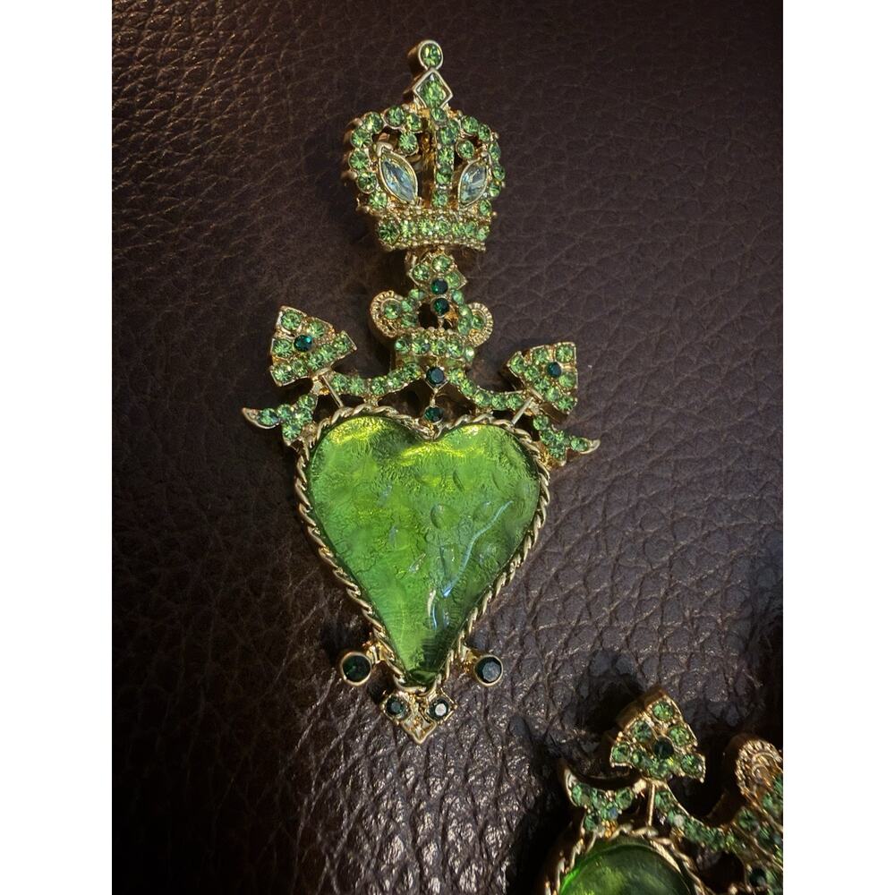 Antique Crystal Sacred Heart Lucite Crown Earrings Gold Museum Baroque Gothic CZ - Picture 9 of 9